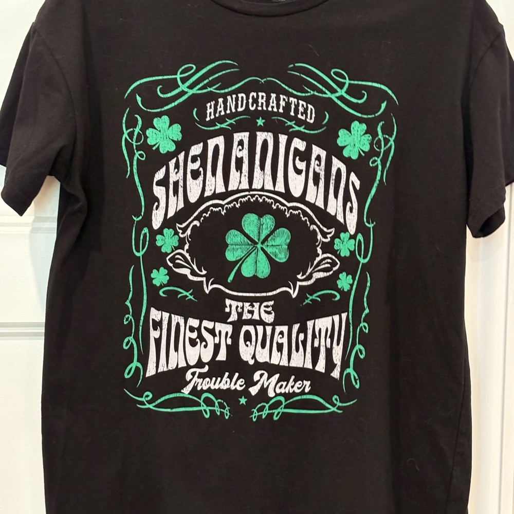 Black Graphic Tee with Green and White Design